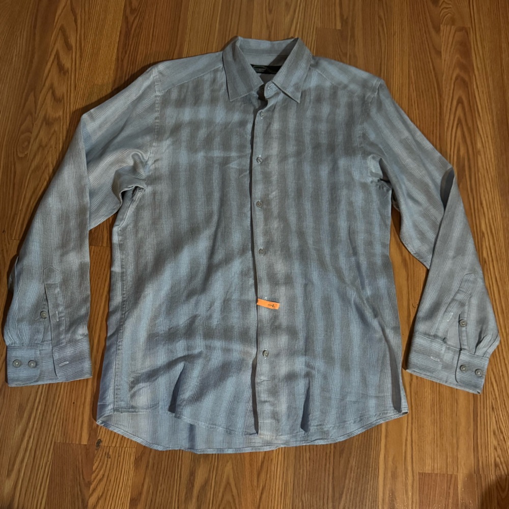 Jhane Barnes Frequency Silk Men's Gray Button-Up‎ Shirt Classic Work Casual